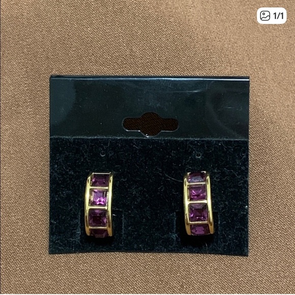 Swarovski Gold Earrings with Purple Accents - Picture 2 of 2